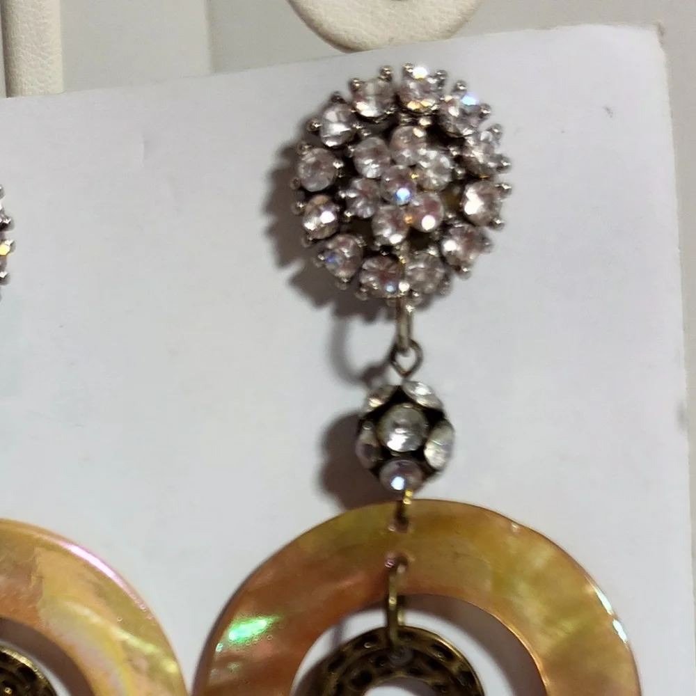 Elegant Gold Shell and Silver Bling Dangle Earrings NWOT